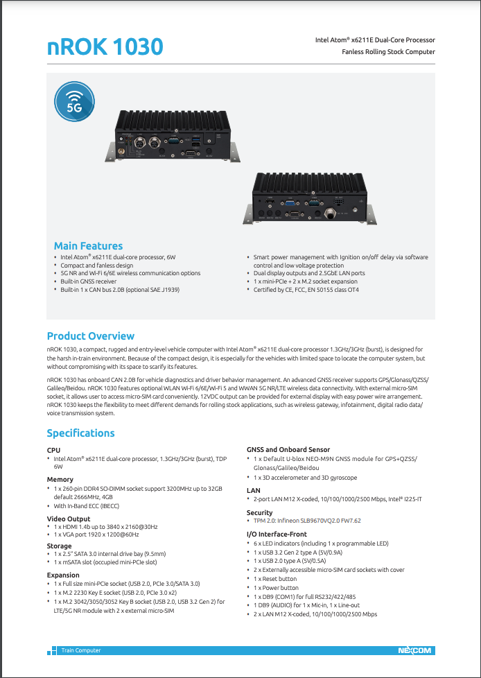 Nexcom Nrok Fanless Rolling Stock Computer