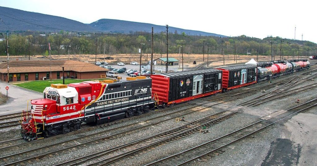 Norfolk Southern safety train sporting insignia of first responders