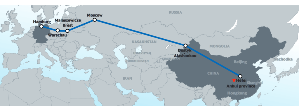 Weekly Freight Train from Hefei to Hamburg © DB