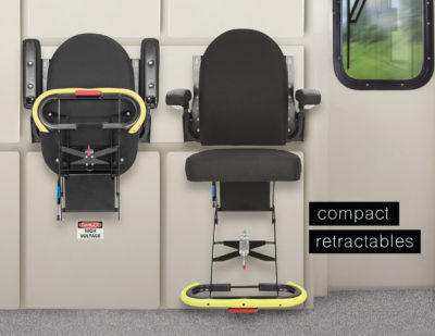 Baultars compact retractable seat for trains