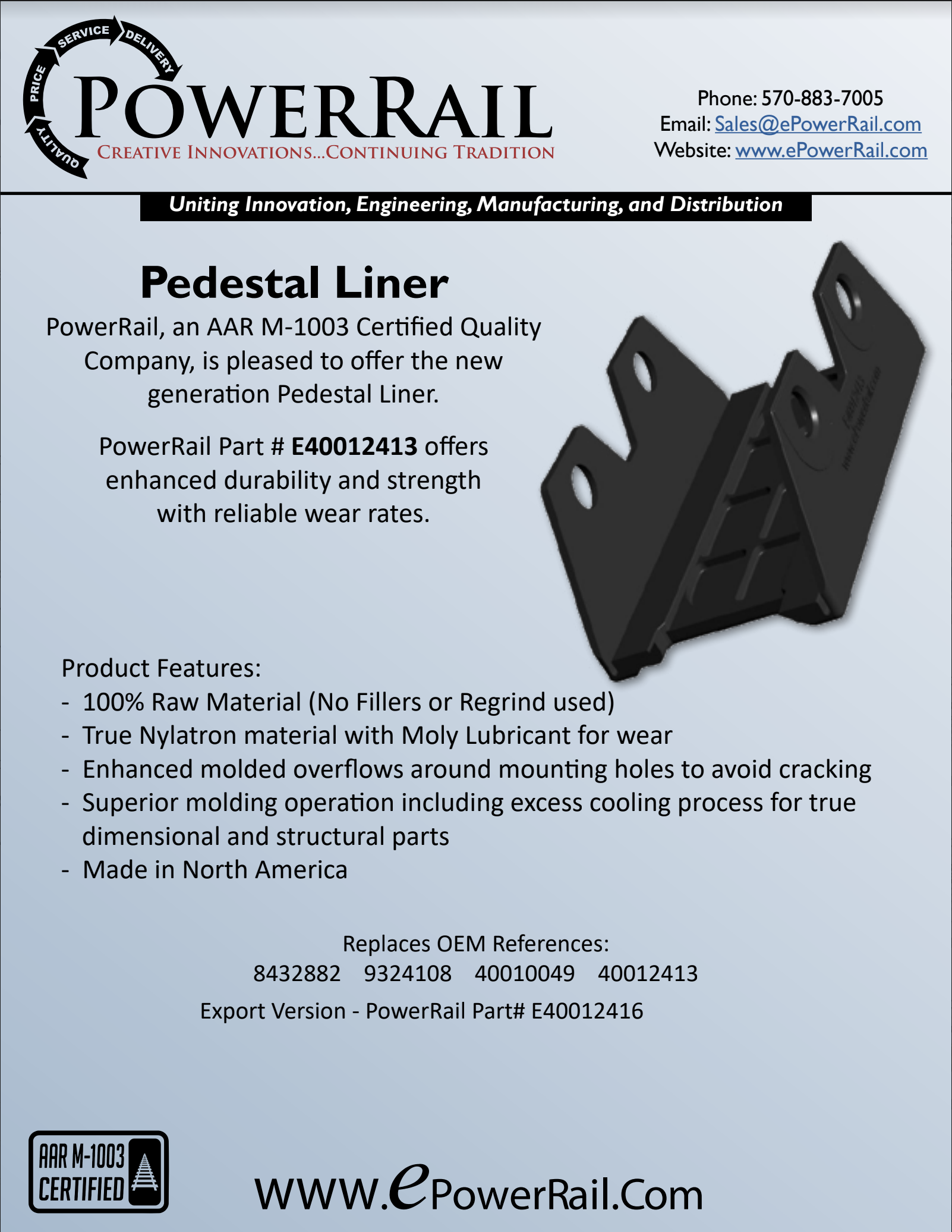 PowerRail E40012413 New Generation Pedestal Liner