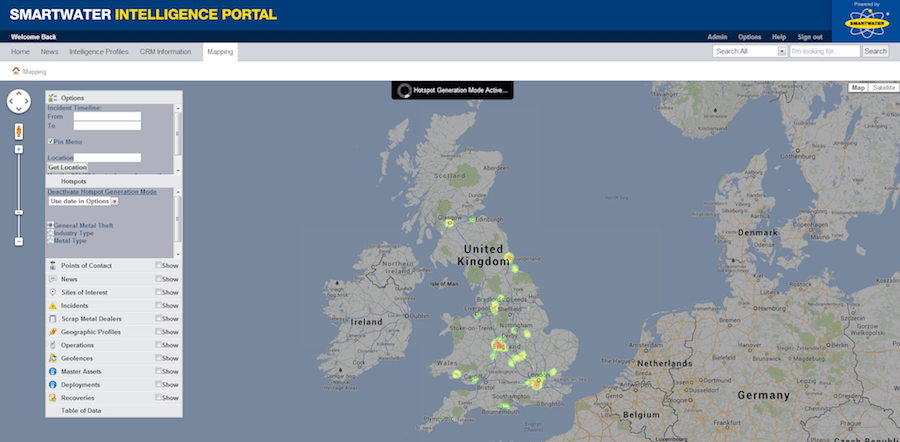 SmartWater Interlligence Portal Hotspot