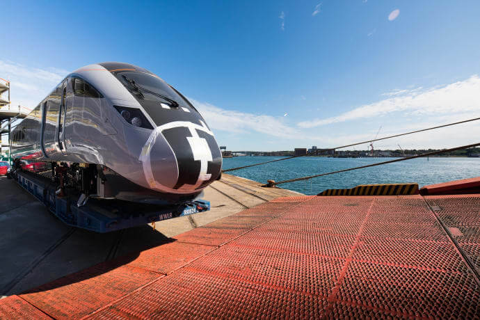 The first Class 802 Hitachi test train arrives in the UK