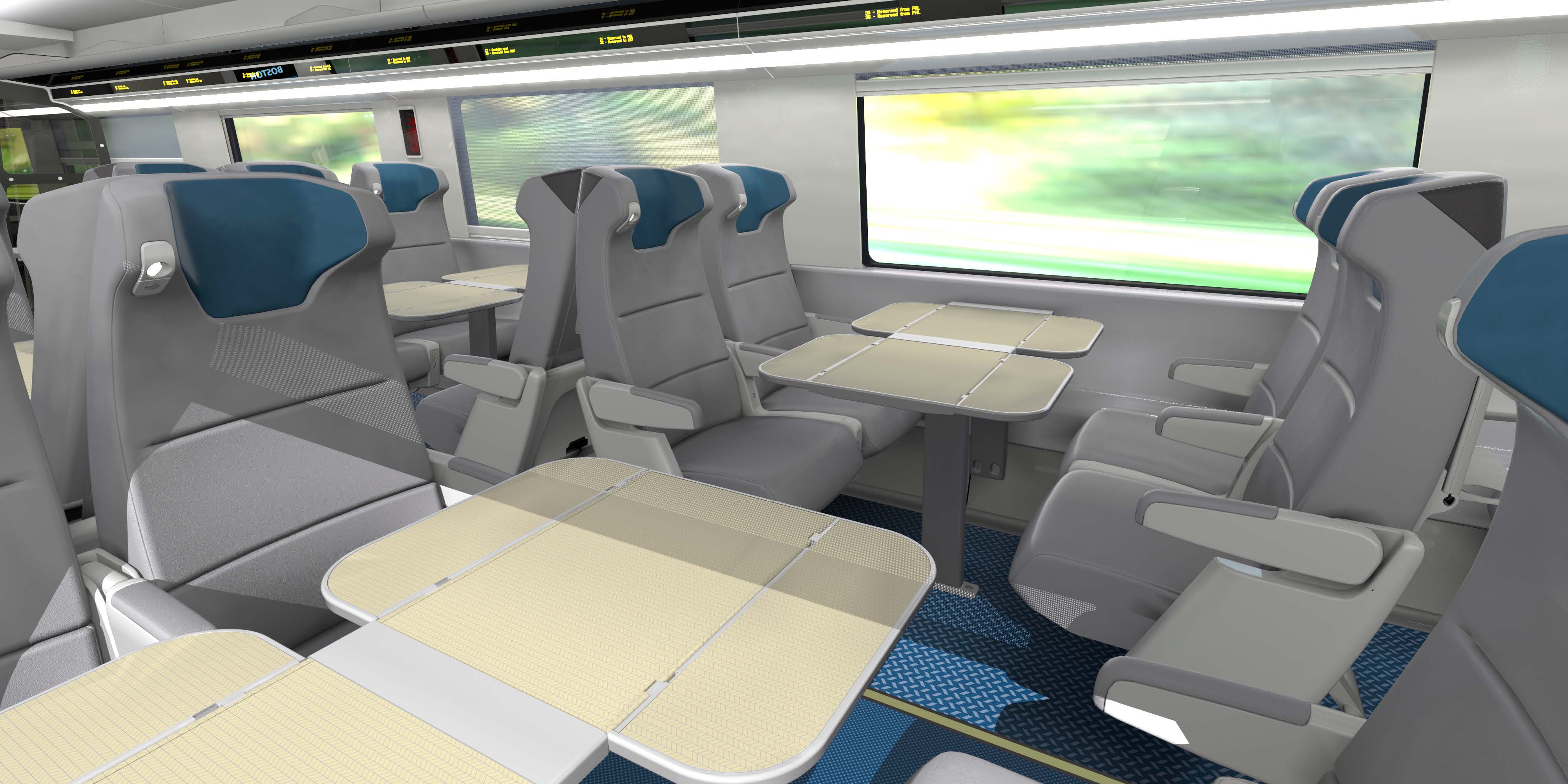 Business class interior of new Acela Express fleet