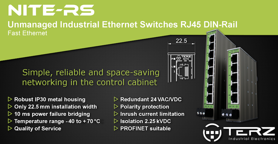 TERZ Present New Industrial Ethernet Switches for DIN Rail Mounting