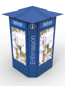 Nanov Architectural LCD Sign – Jackson Memorial Hospital Sign, 75 Multi-Sided, Interactive Touch Screen Kiosk