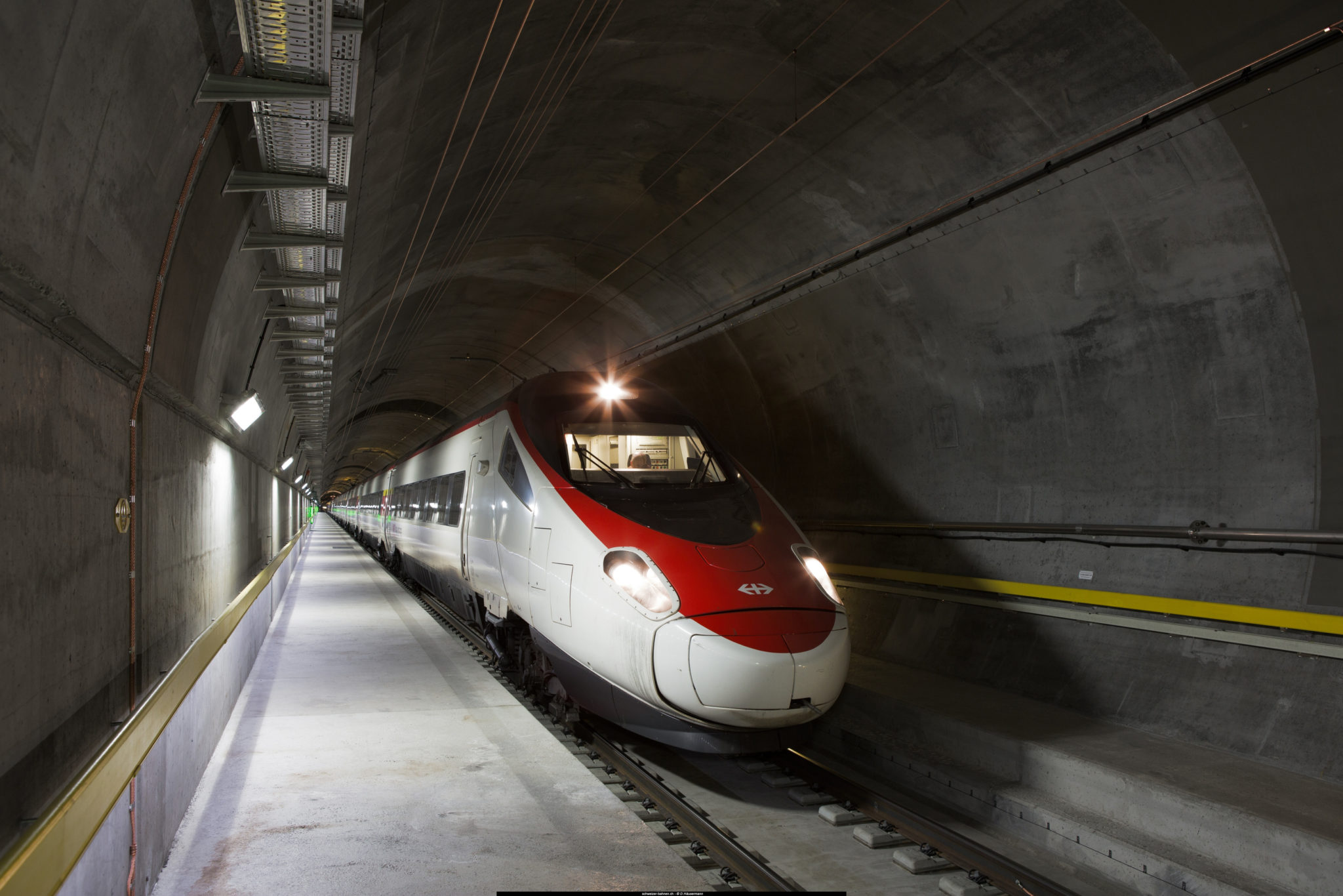 Swiss train in the Gotthard Base Tunnel