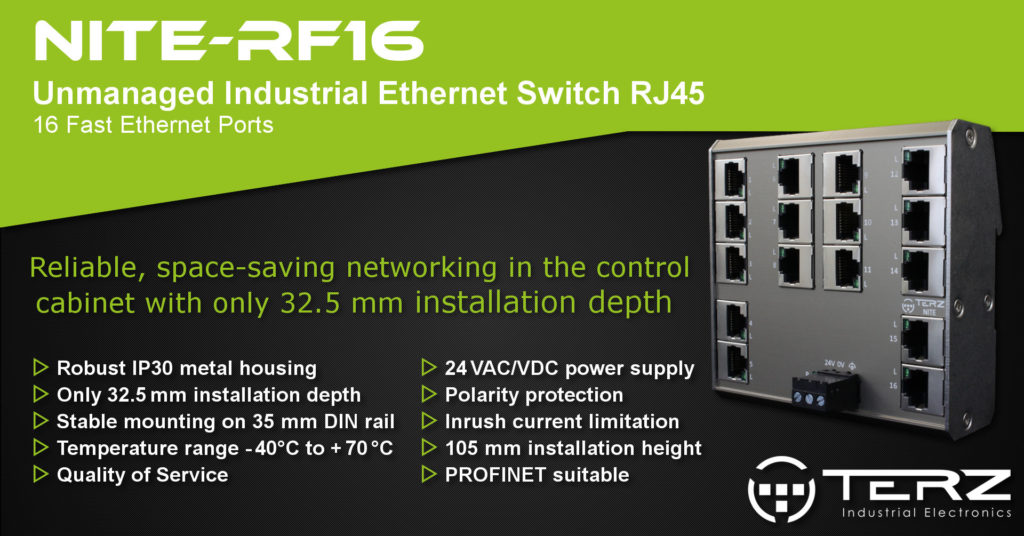 Flat Compact RJ45 Industrial Ethernet Switch with 16 Ports