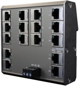 TERZ Flat Compact RJ45 Industrial Ethernet Switch with 16 Ports