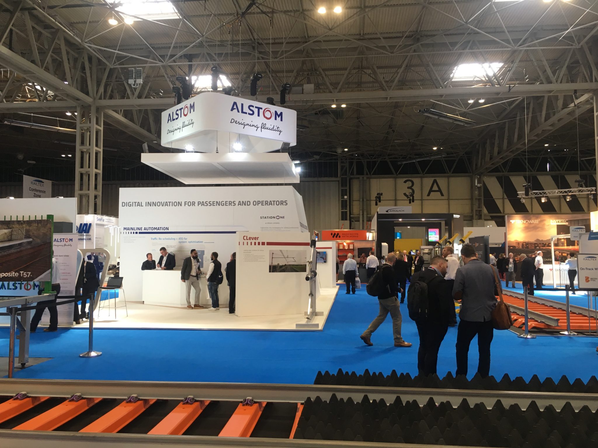 Alstom stand and British Steel track display at Railtex 2019