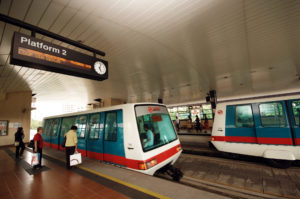 The current rolling stock: Bombardier INNOVIA APM 100 Singapore