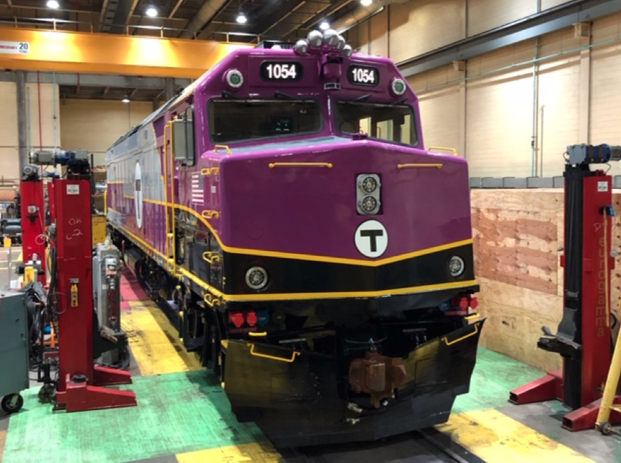 MBTA F40 Locomotive being overhauled 