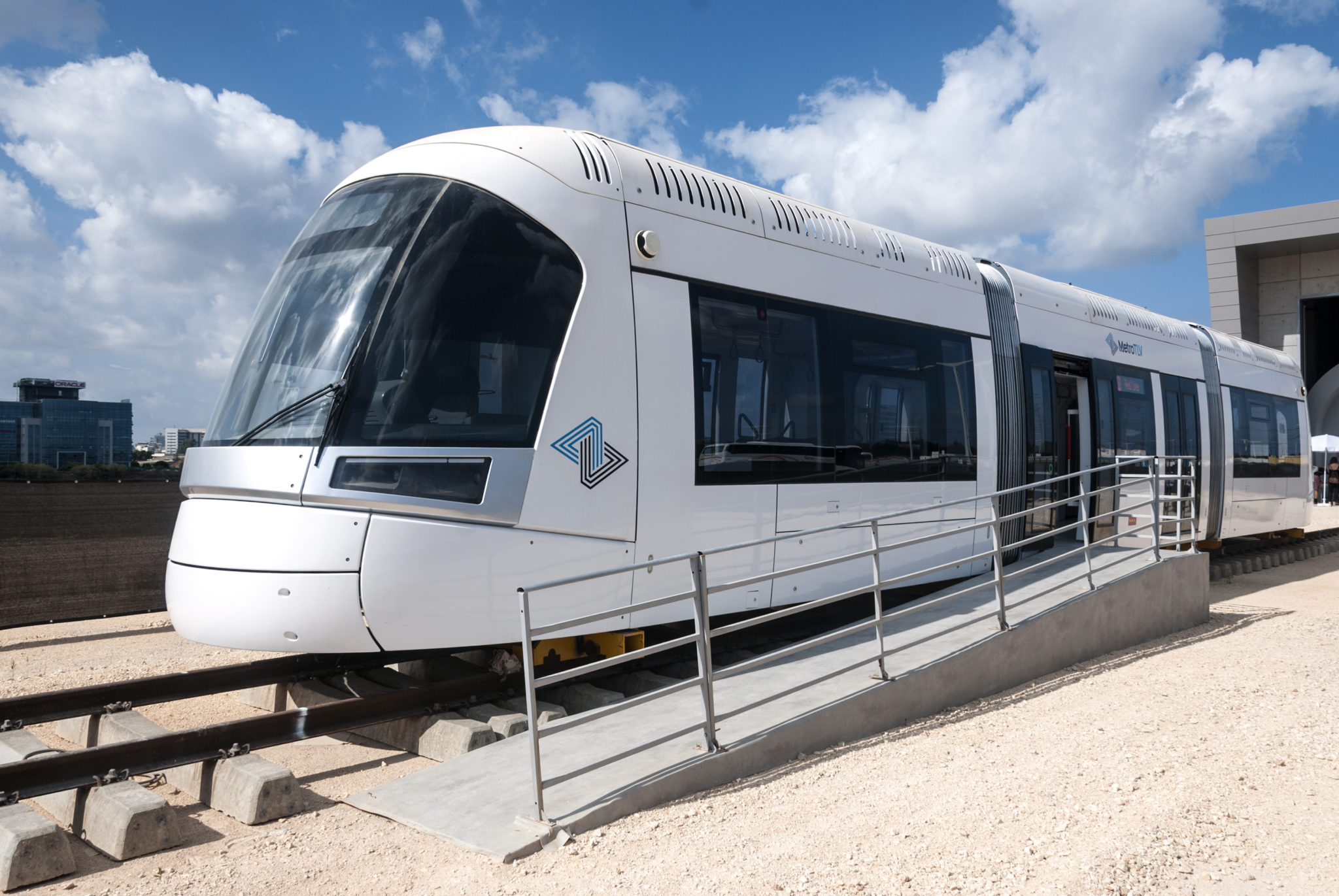 Prototype of the Tel Aviv Red Line LRV branded 'explosion-proof' by CRRC 