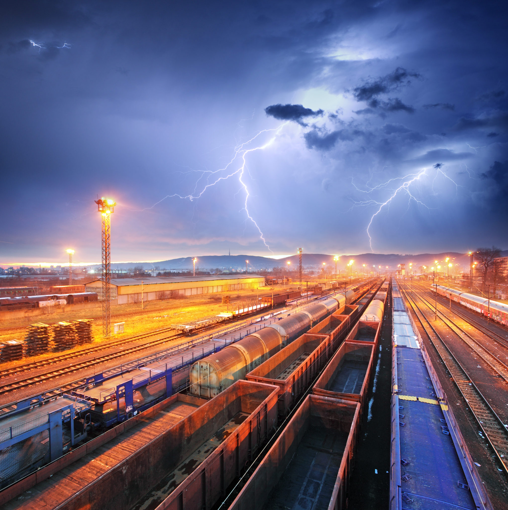 Train freight transportation during a storm