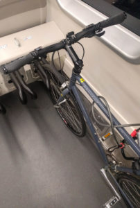 Old style of bike rack on BART train