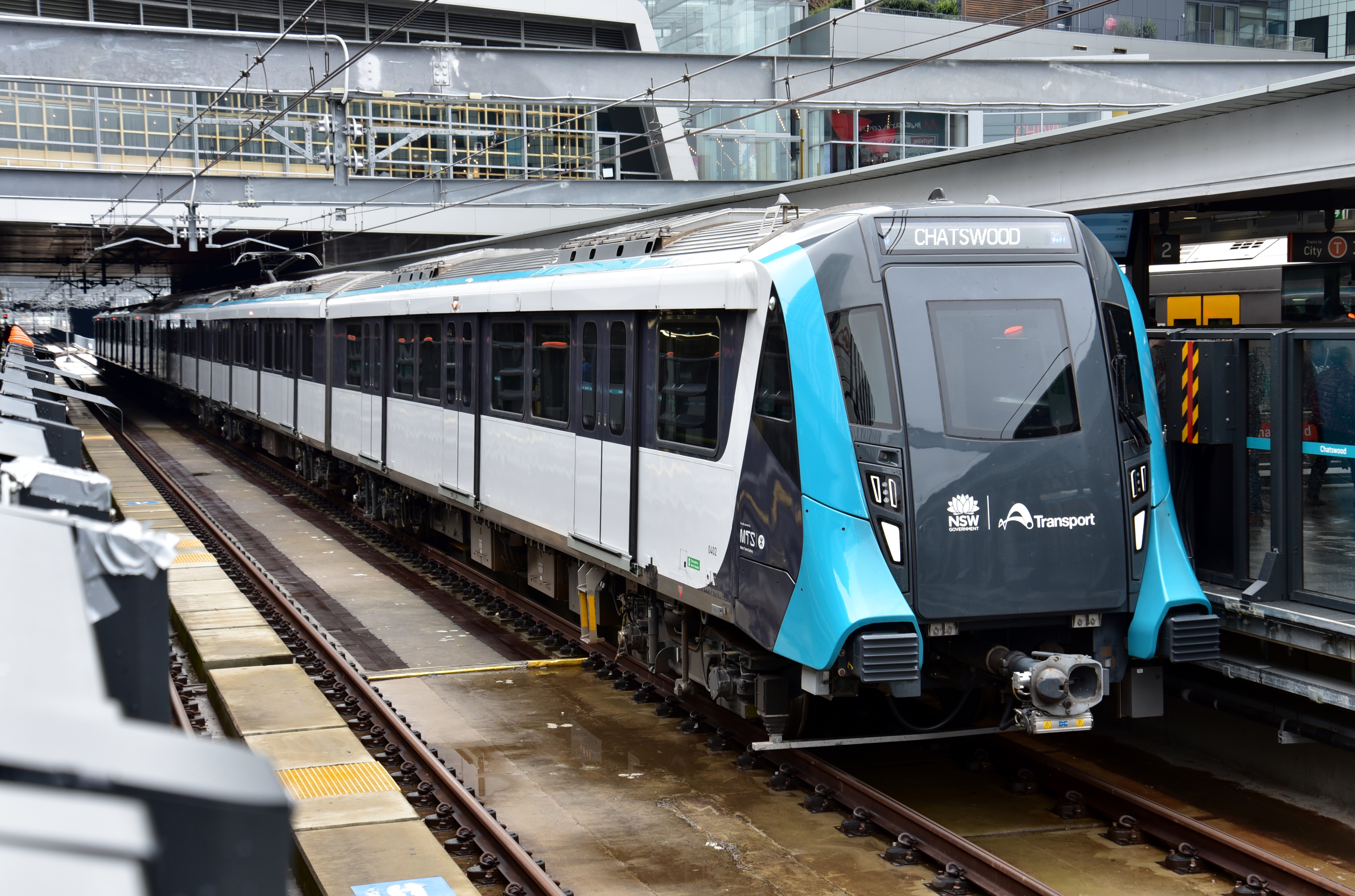 An Alstom Metropolis train at Chatswood, Sydney Metro