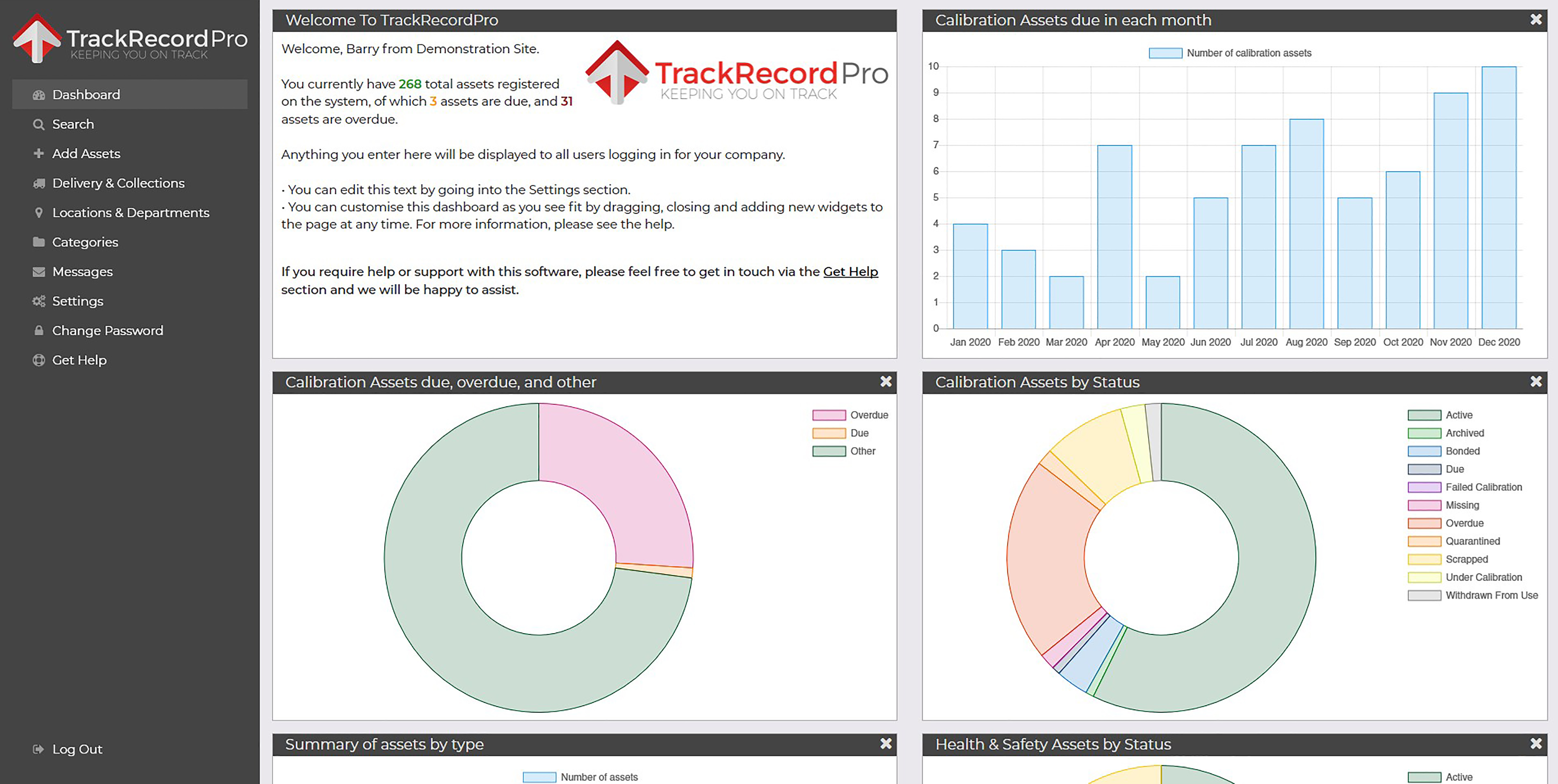 Screenshot of the CoMech TrackRecordPro dashboard.