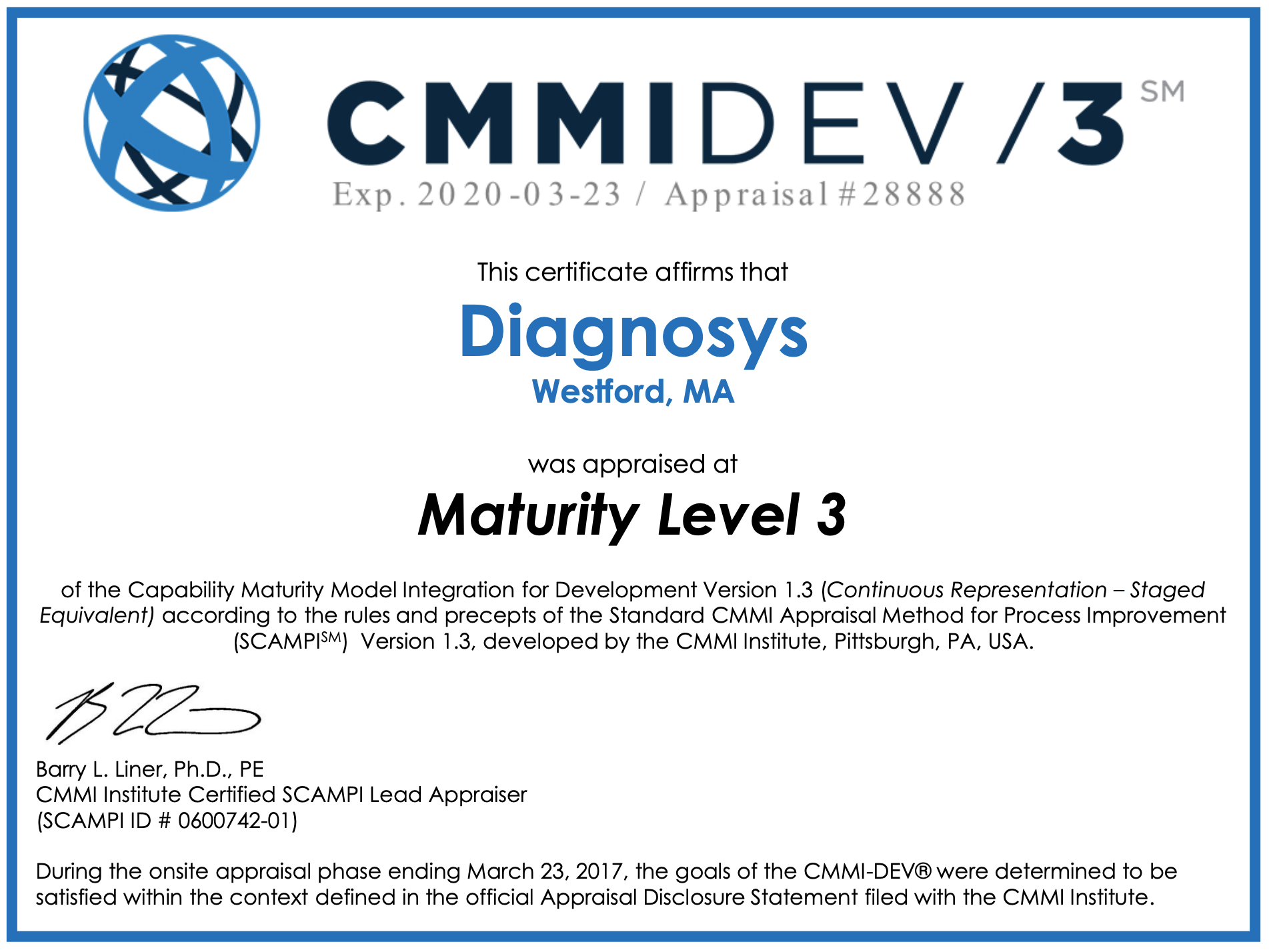 CMMI Institute. Cisi Level 3 Certificate. What is Original maturity Certificate.