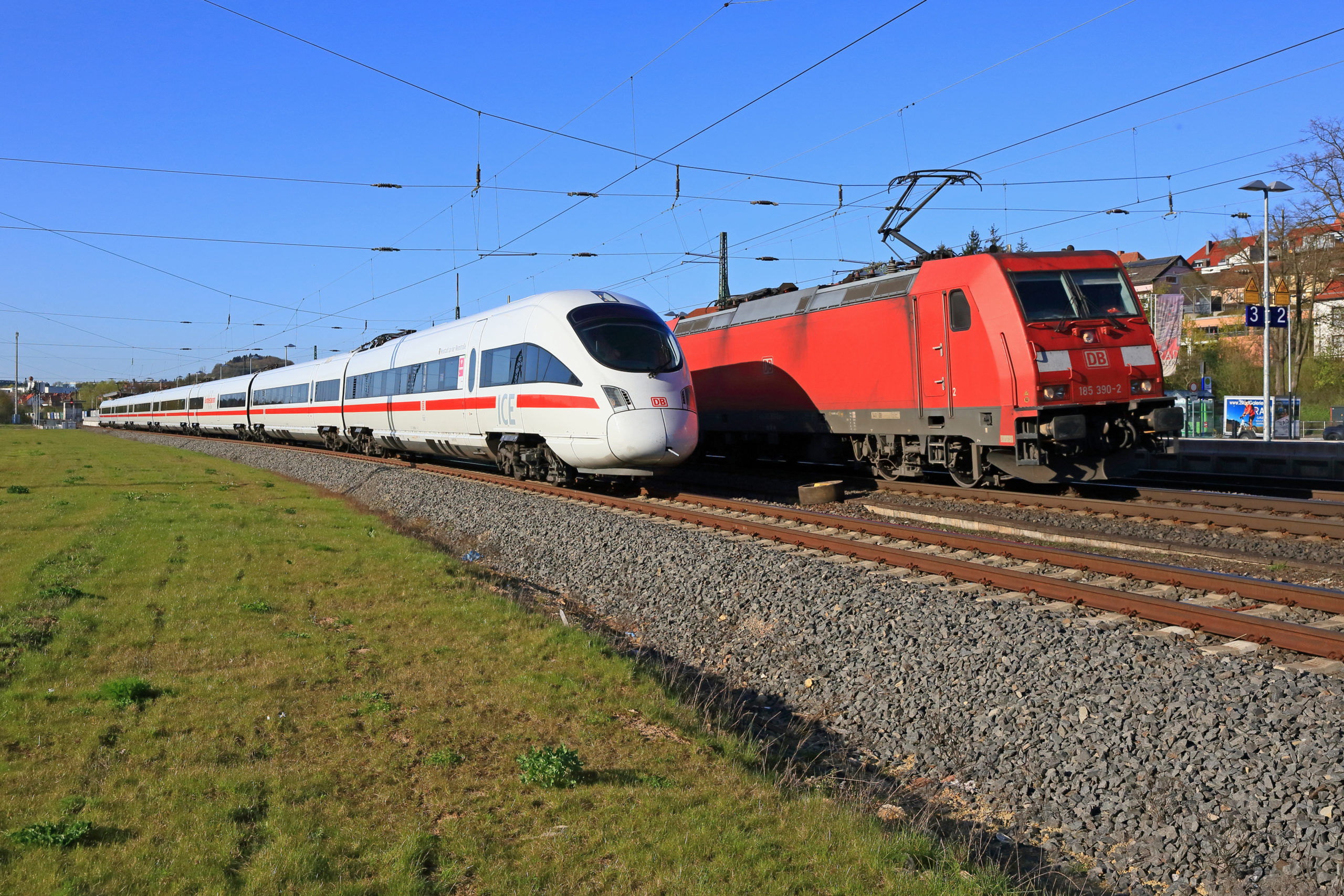 DB passenger train and freight train