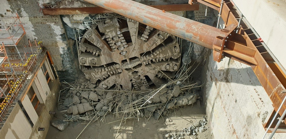 TBM Sandy breakthrough into Redcliffe Station in July 2019