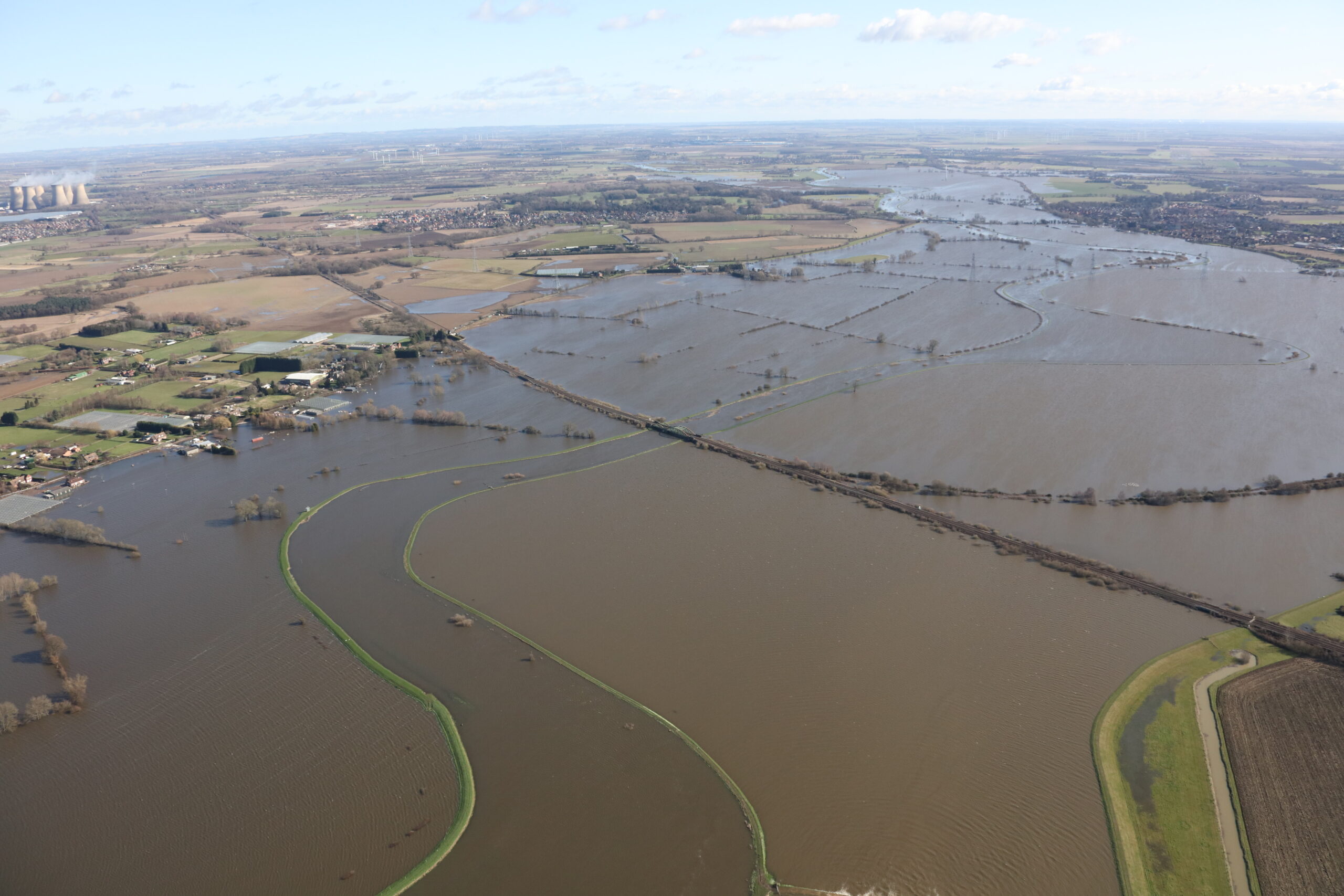 Railway line flooding near Drax power plant, North Yorkshire