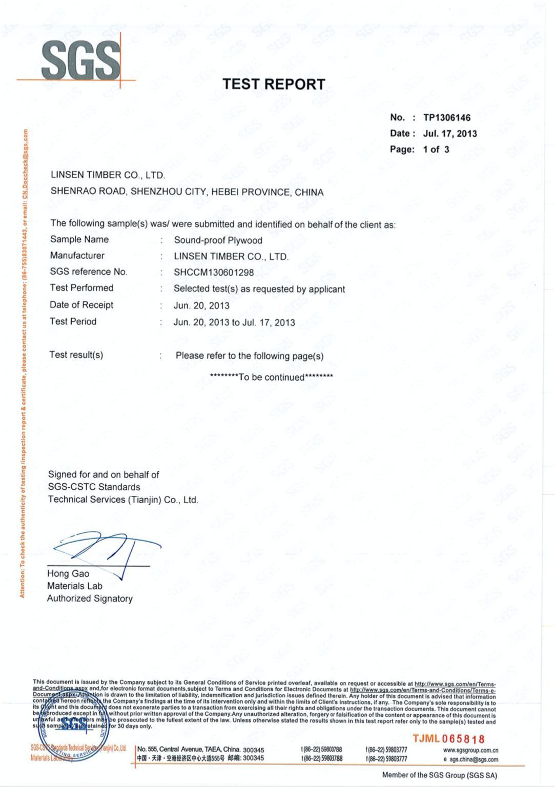 Sound-Proof Flooring Testing Report | LINSEN RAILWAY CO., LTD