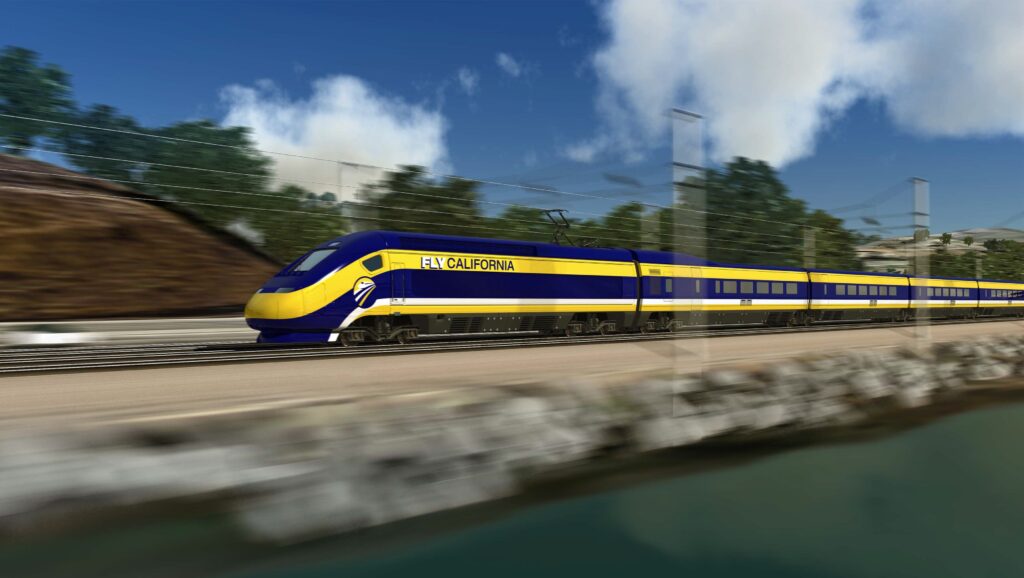 An artist's rendering of a train for California's high-speed rail project