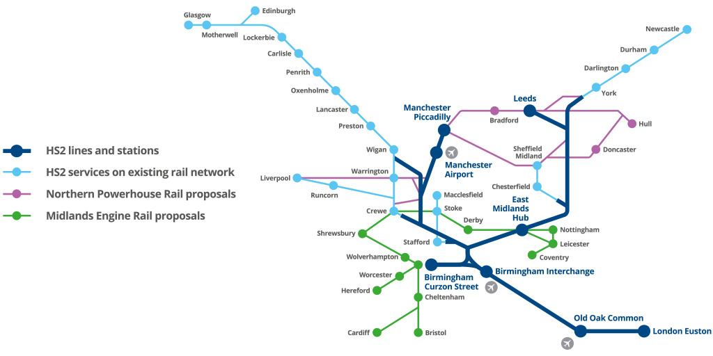 Tube-style HS2 route-wide line map