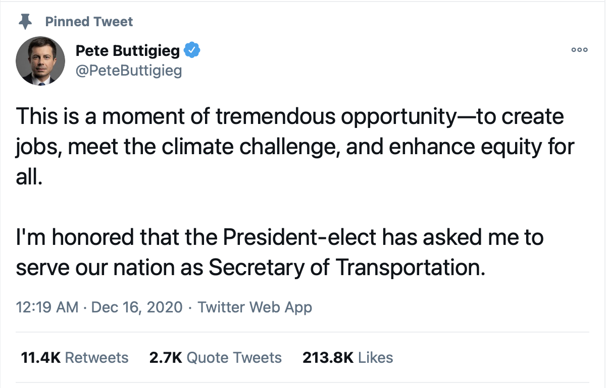 Pete Buttigieg is the transportation secretary nominee