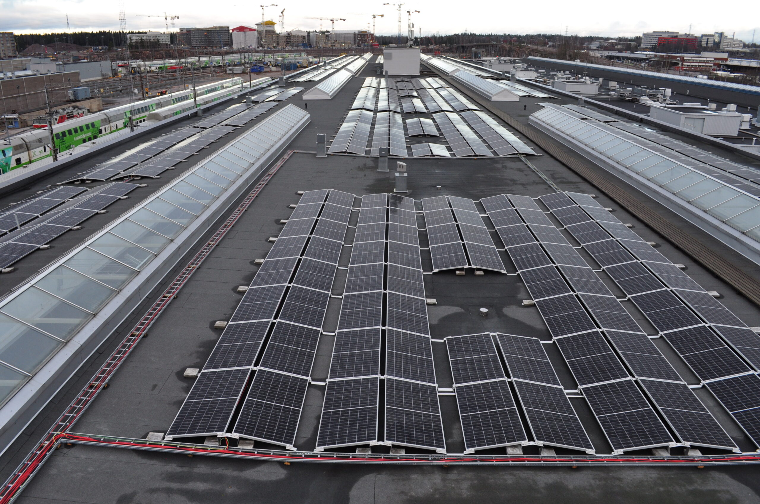 New solar panels on the roof of VR's Helsinki depot, Pendolino Hall