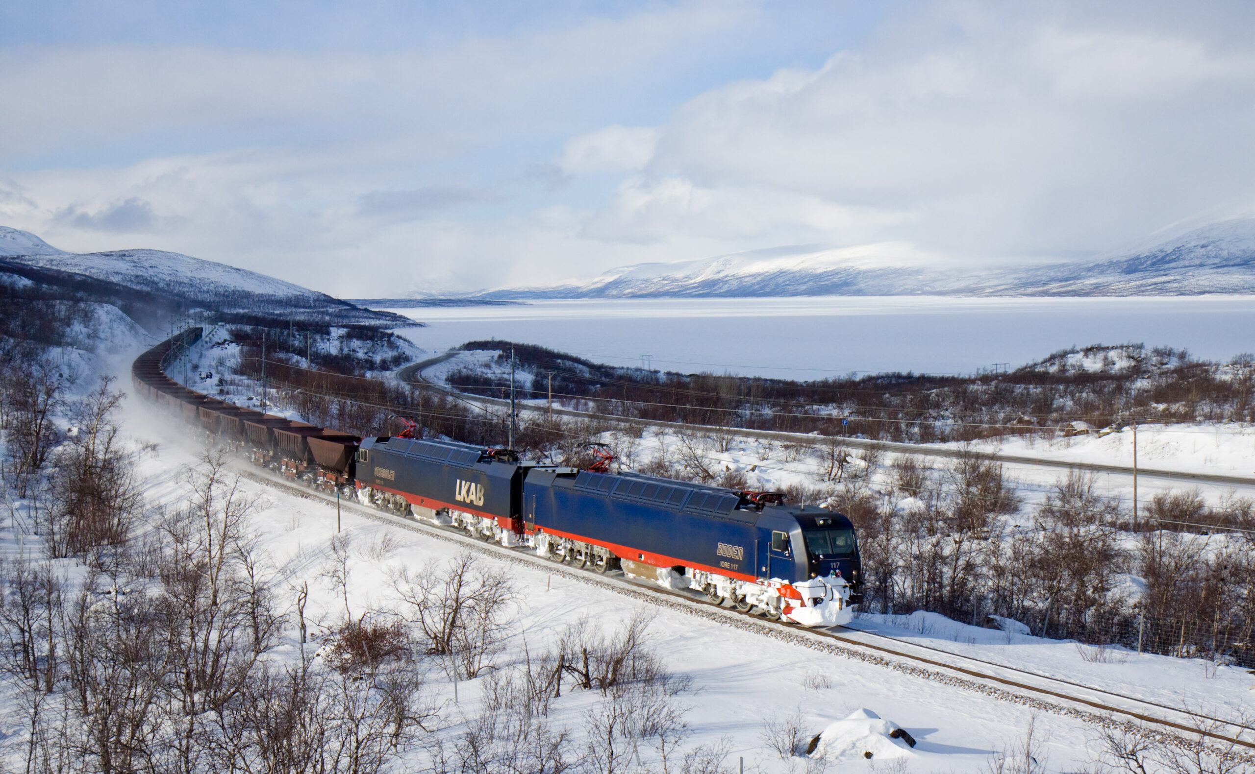 A freight train on the Malmbanen line in Sweden