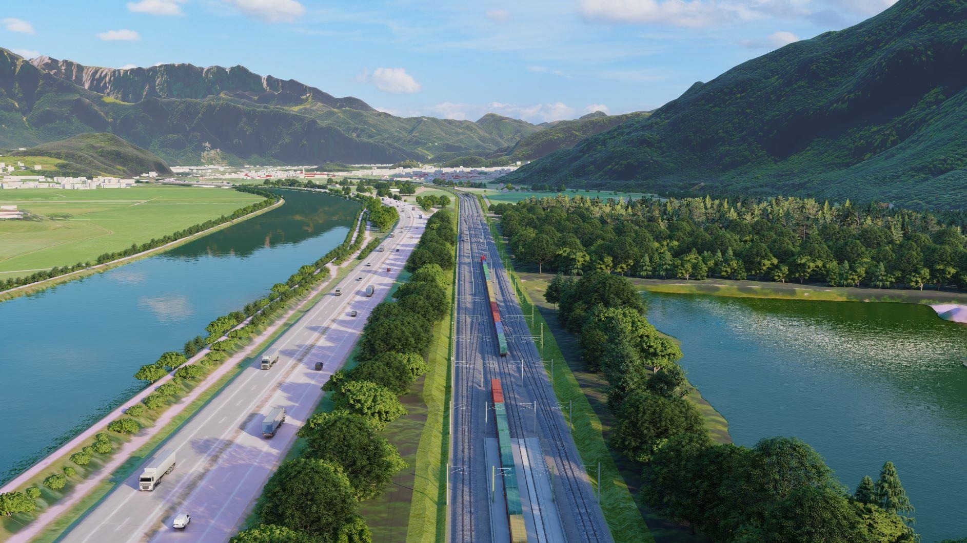 Rendering of the northern approach route for the Brenner Base Tunnel