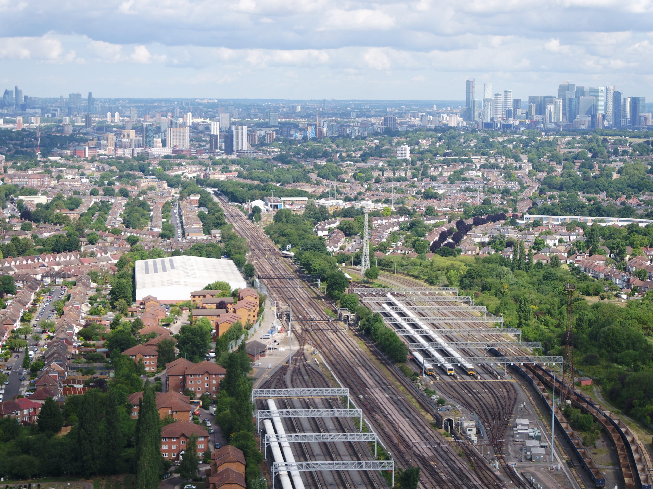 Aerial view of a railway line