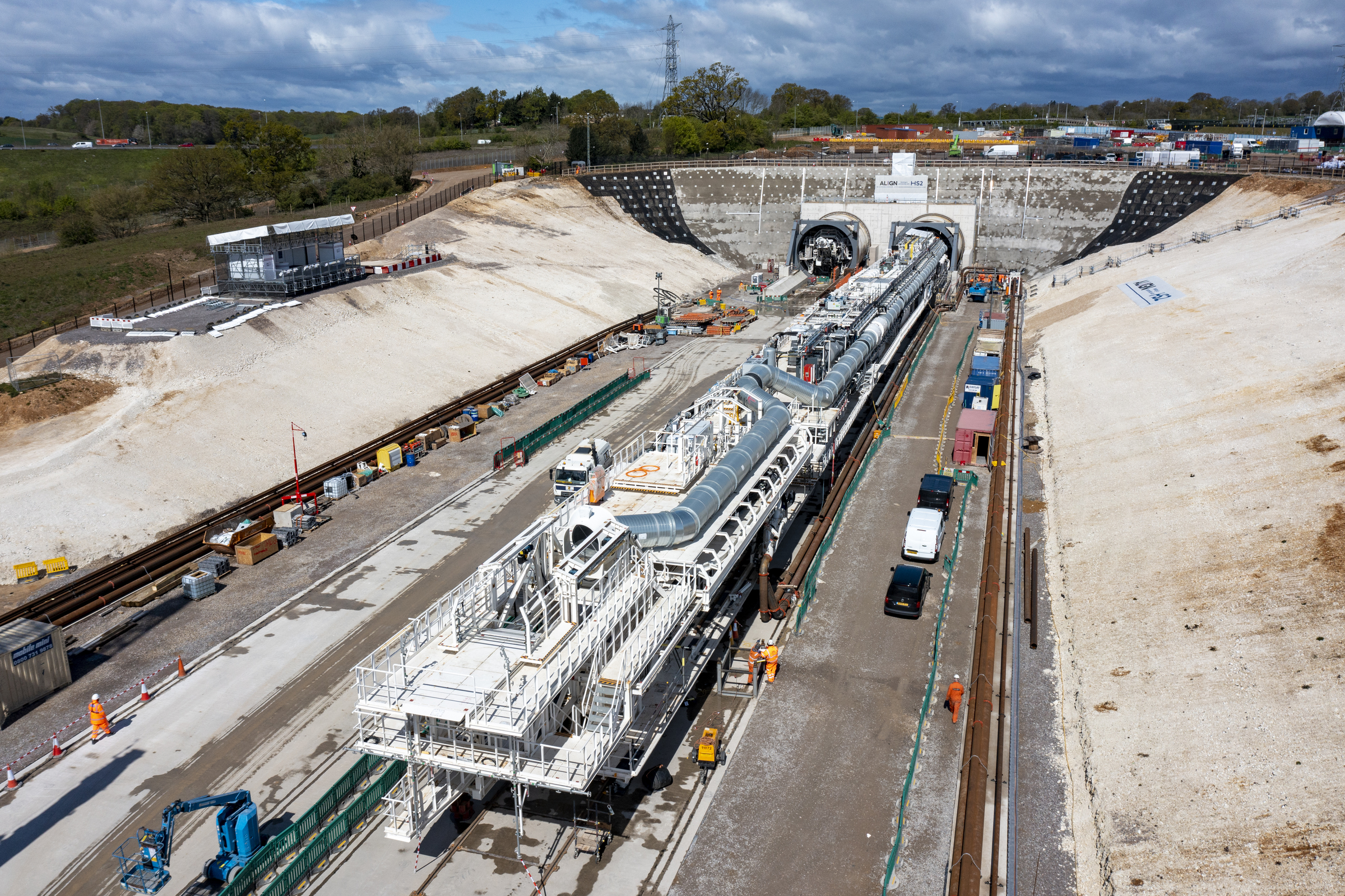 Aerial of Florence, HS2's first TBM that will dig underneath the Chilterns