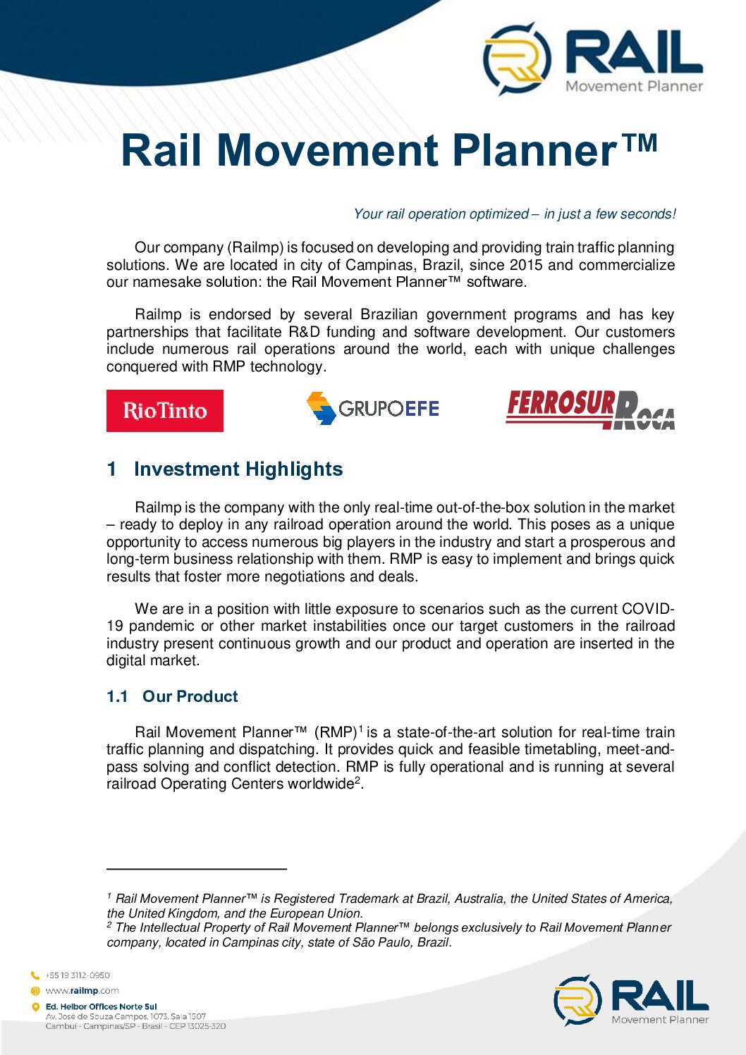 Rail Movement Planner™ – Railmp Investment Teaser