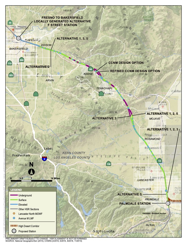 Bakersfield to Palmdale project section map