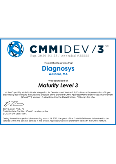 Diagnosys CMMI Level 3 Certificate