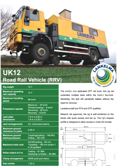 Lankelma Road-Rail Vehicle (UK12) Data Sheet