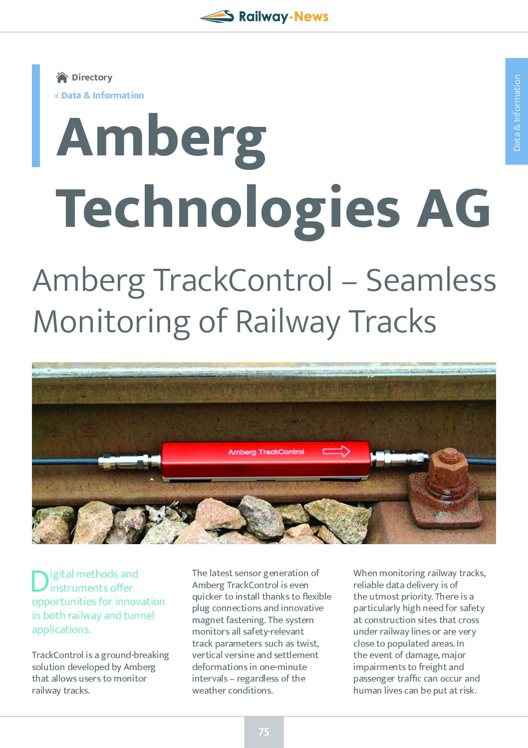 Amberg TrackControl – Seamless Monitoring of Railway Tracks