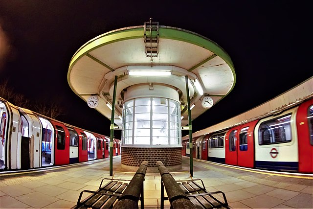 Hainault tube station at night.