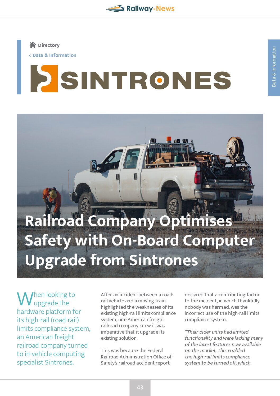 Sintrones Optimises Safety with On-Board Computer Upgrade 