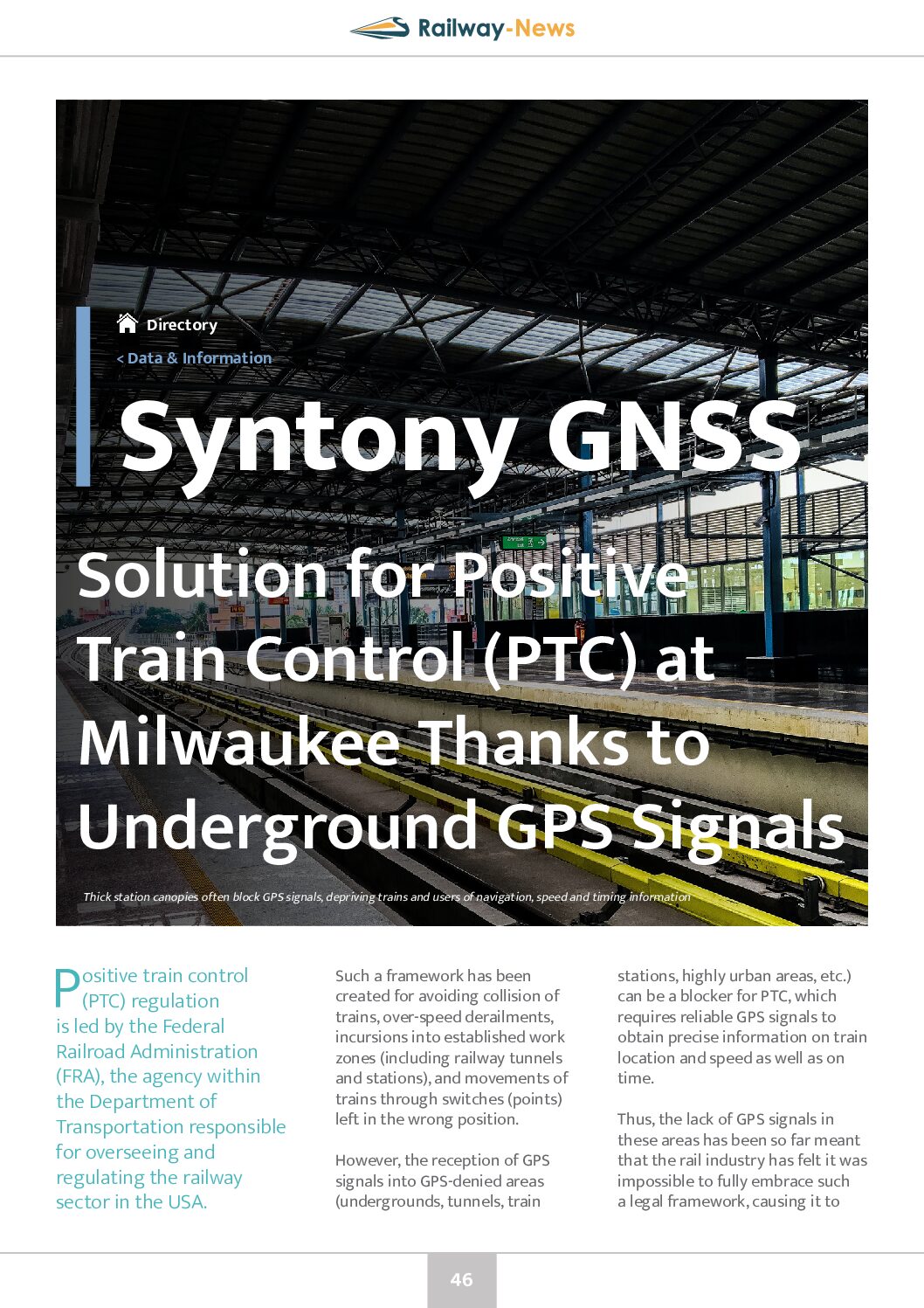 Syntony GNSS – Solution for Positive Train Control at Milwaukee