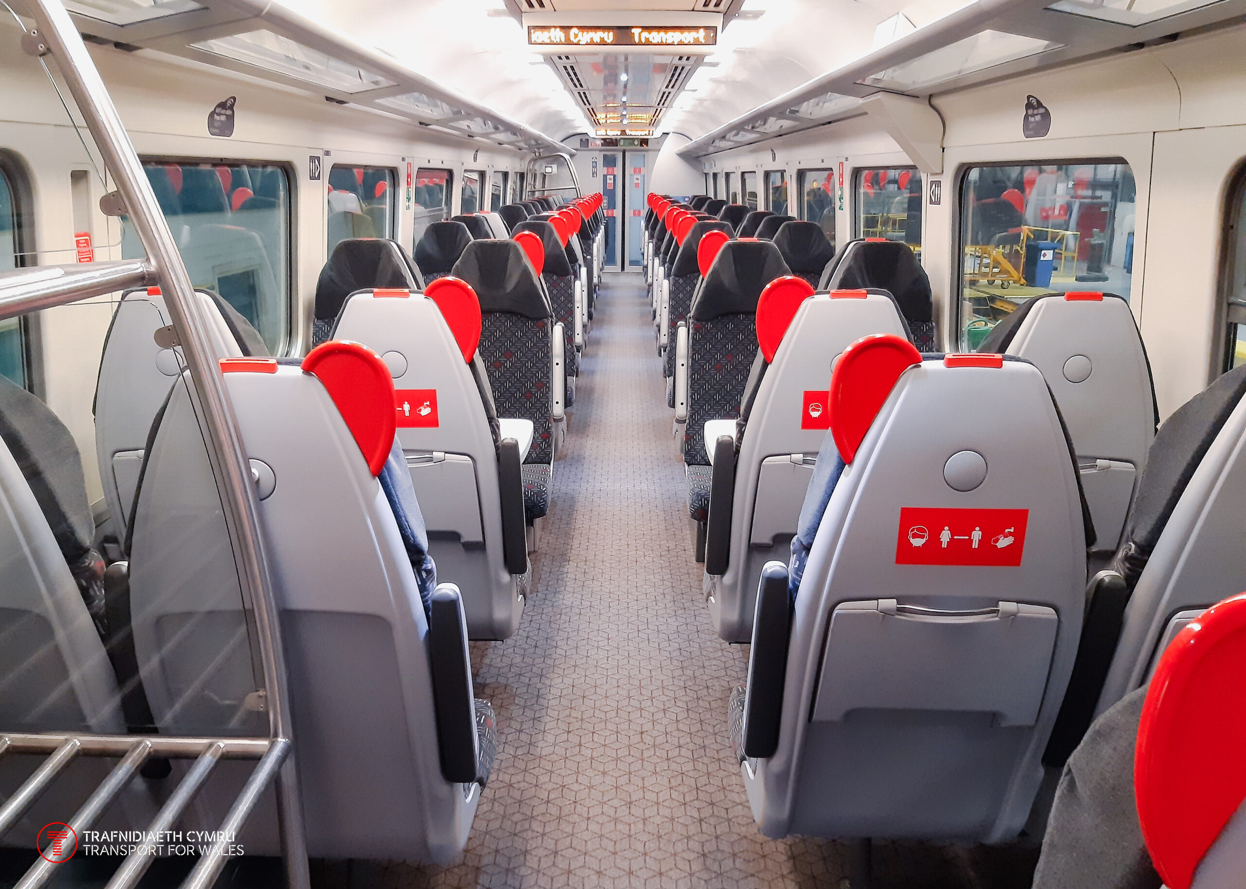 The interior of a refurbished Class 158 train