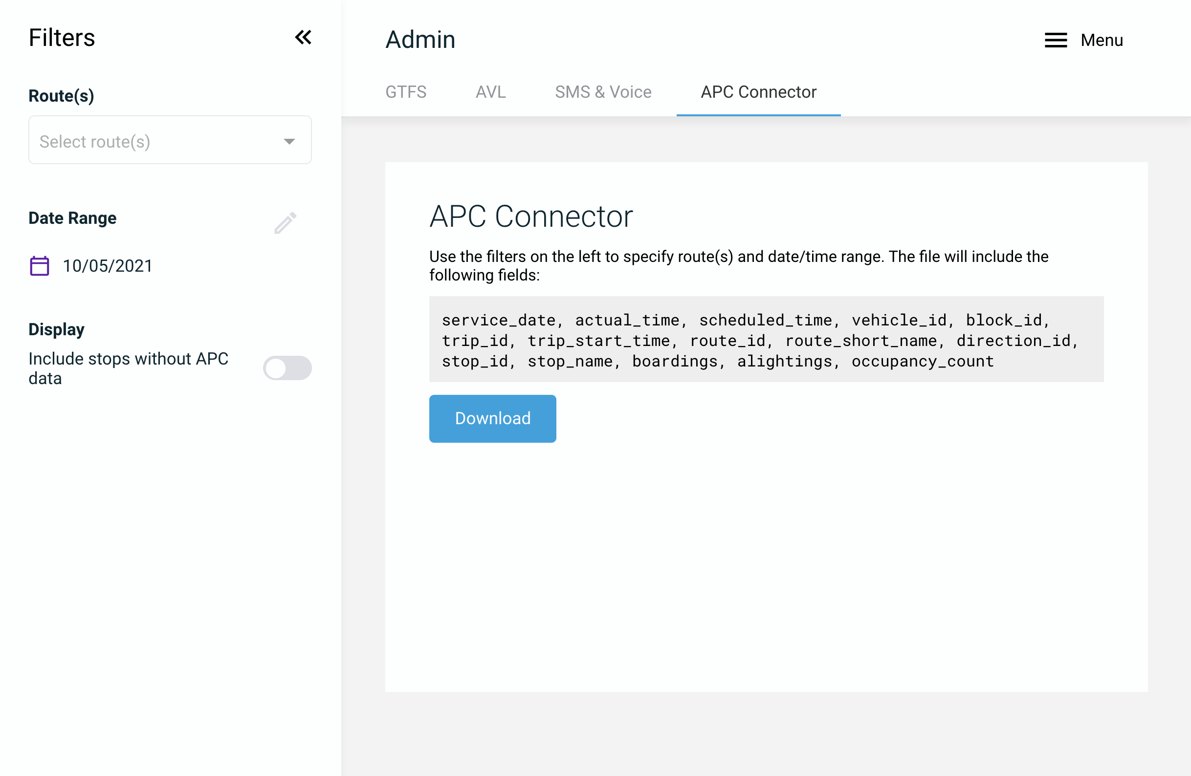 APC Connector: Connect your APC units directly to the internet for real-time crowding and easy-to-access historical data. Inform planning and scheduling decisions using accessible, accurate, and up-to-date ridership data.