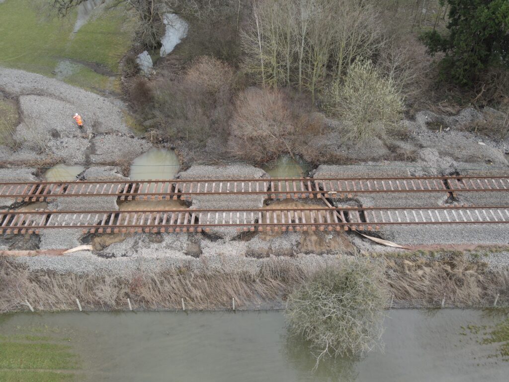 Damage caused to the Cambrian Line by winter storms. 