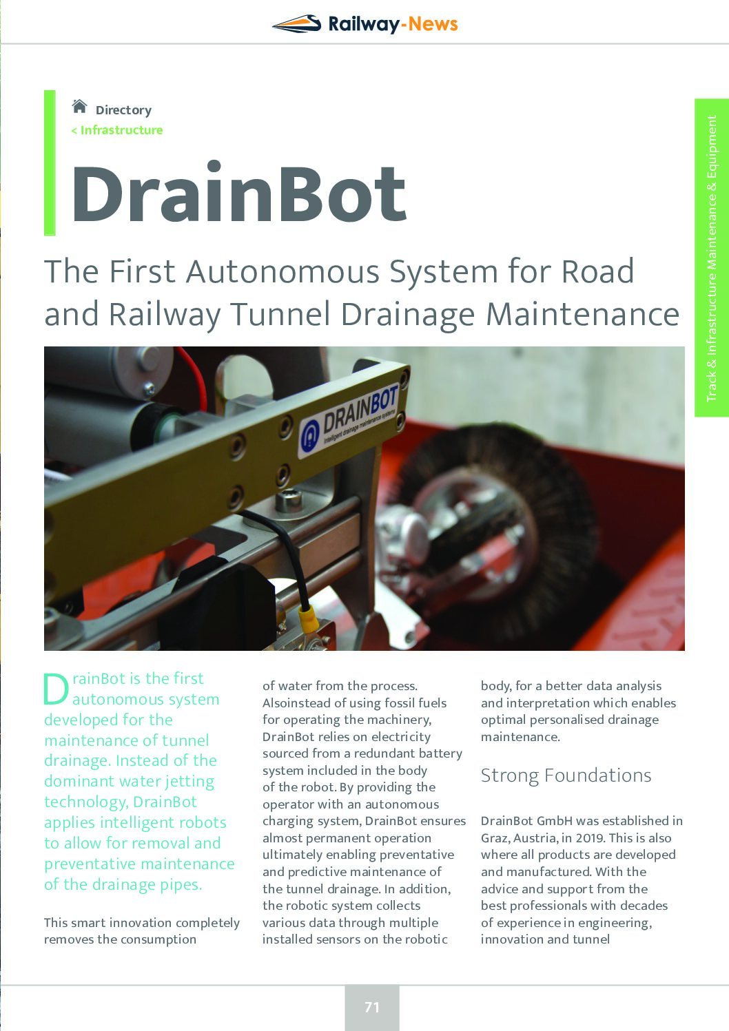 The First Autonomous System for Railway Tunnel Drainage Maintenance