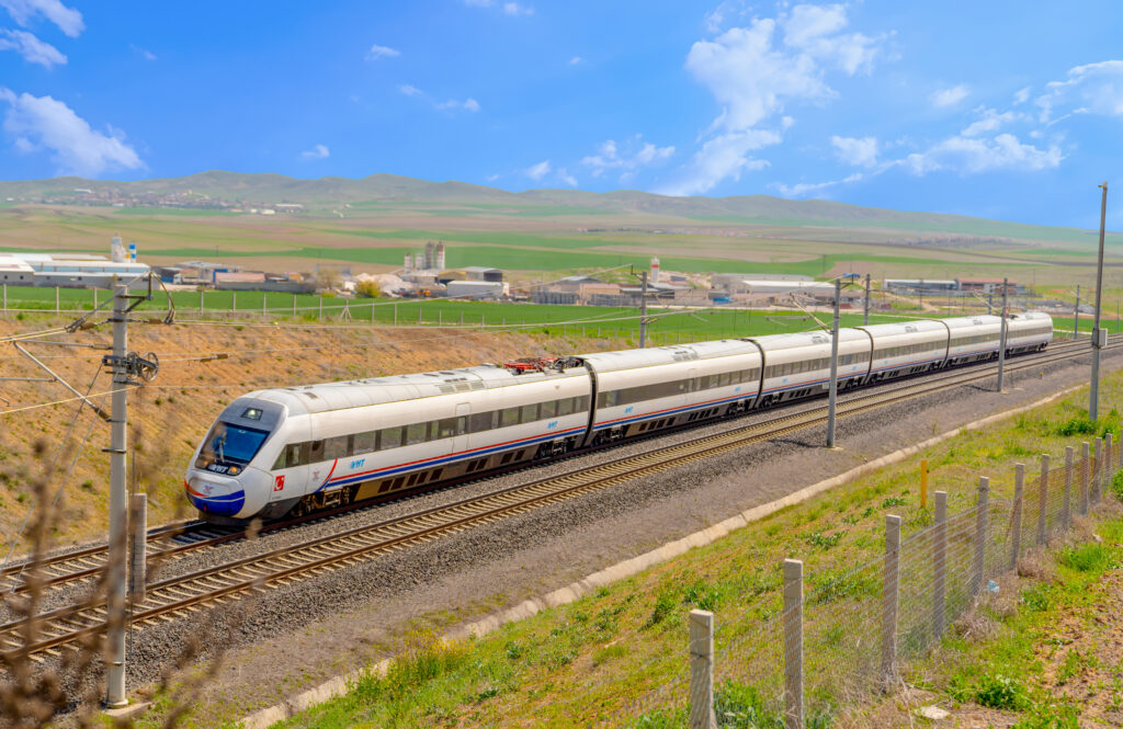 High speed train travelling in Polatli, Ankara, Turkey