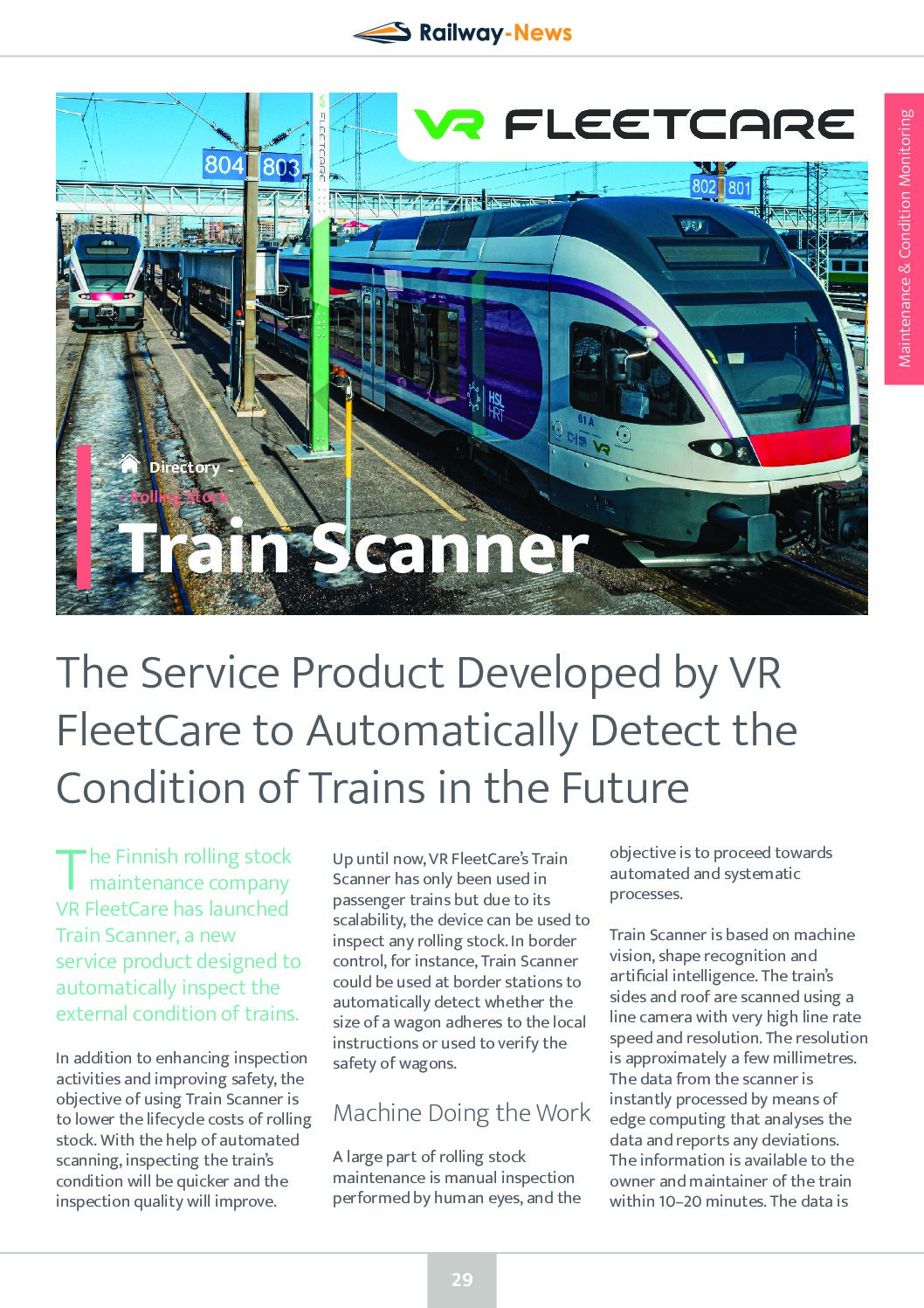 VR FleetCare Launches Train Scanner for Condition Monitoring