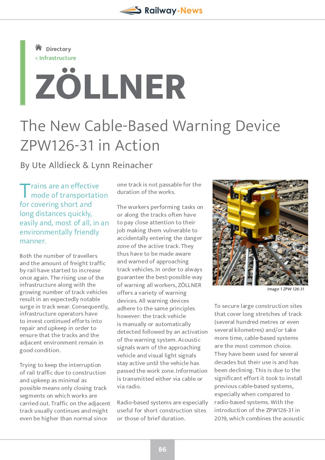 The New Cable-Based Warning Device ZPW126-31 in Action