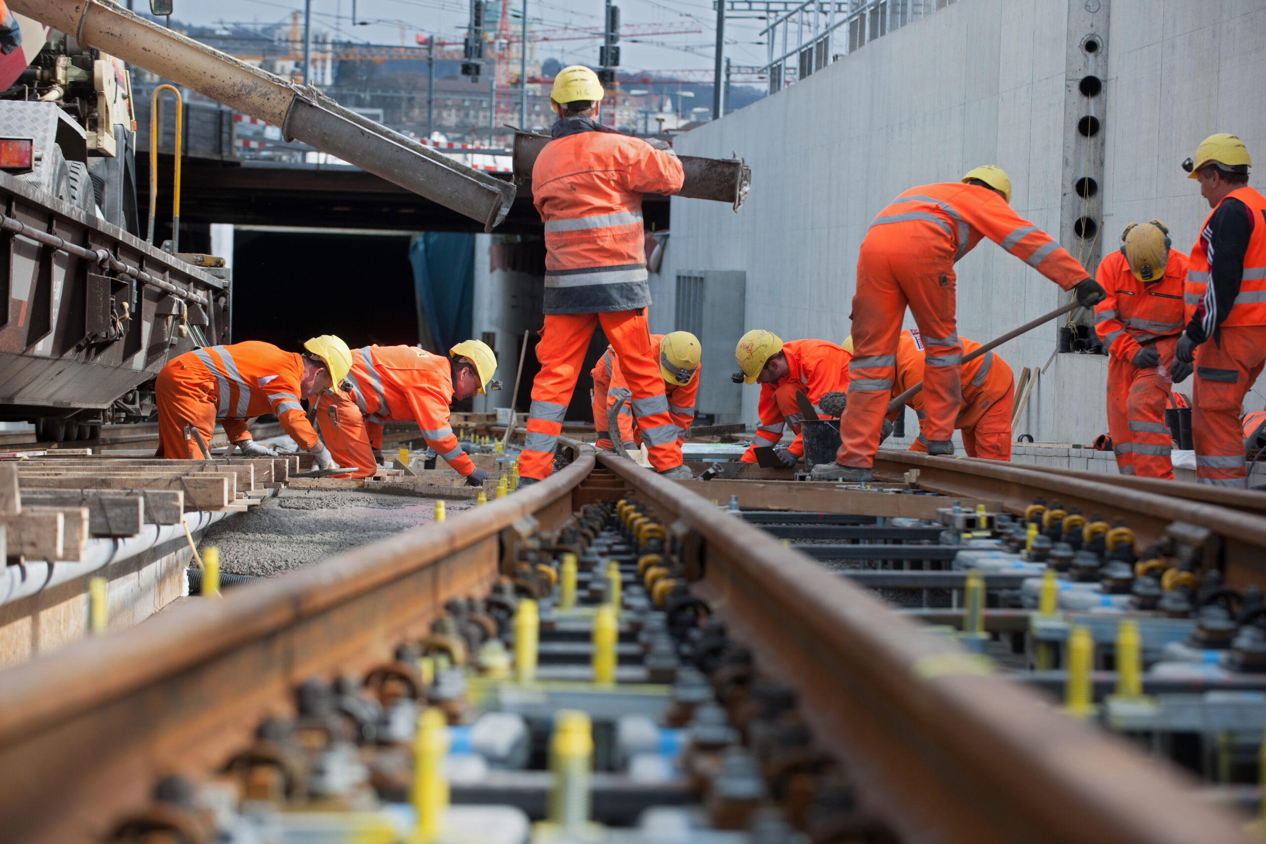 A ballastless-track switch/point right before concrete pouring on the Zurich Cross-City Link